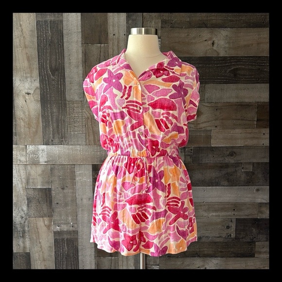 NWT! Gilli pink tropical romper XLarge linen beach party resortwear Barbiecore - Picture 1 of 12
